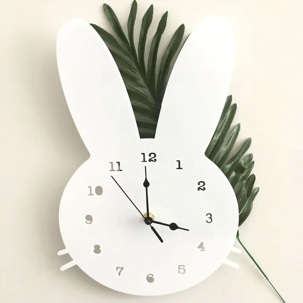 Nordic Kids Room Decor Rabbit Bunny Clock Wall Hanging Room Decoration Scandinaivan Style Kids Decor Nordic Nursery Decoration