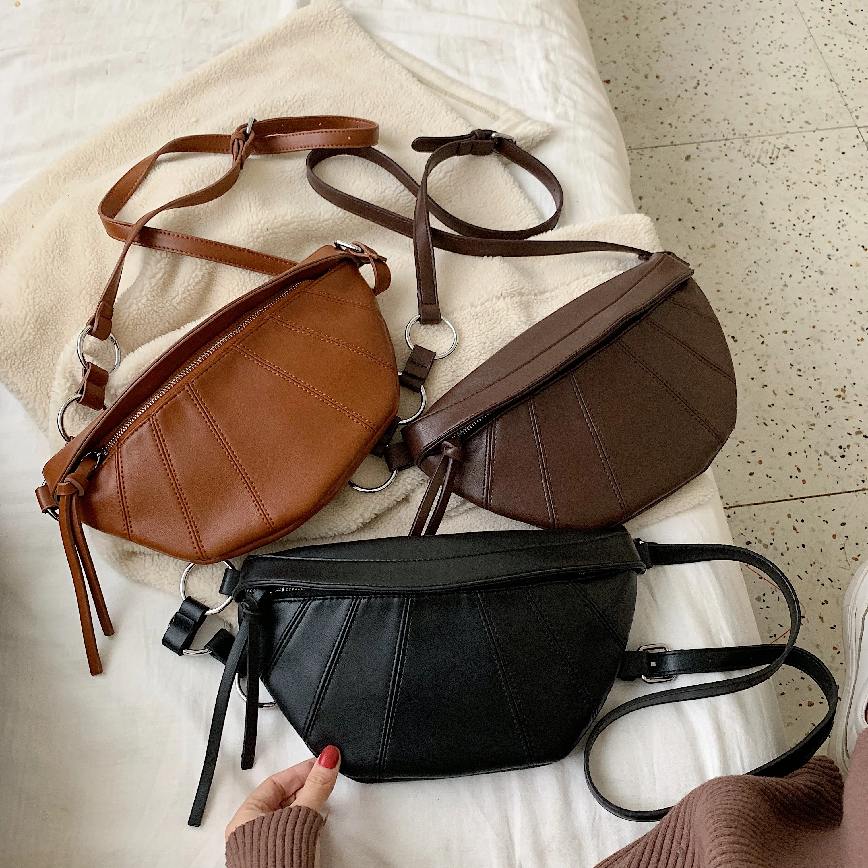  Vintage PU Leather Crossbody Bags For Women 2019 Small Solid Color Spliced Shoulder Messenger Bag L - 4000336565226