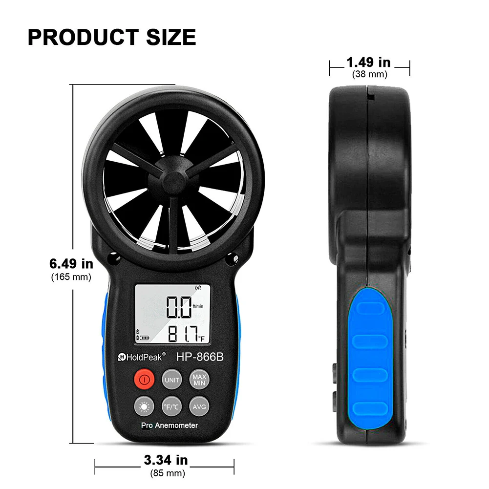 866B карманный мини измерительный термометр Многофункциональный датчик ЖК-дисплея тестер температуры ручной ветромер скорости