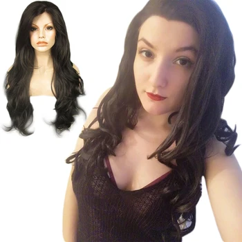 

Anogol Long Natural Wave Black Brown Synthetic Lace Front Wig Side Part Glueless High Temperature Fiber Hair Wigs for Drag Queen