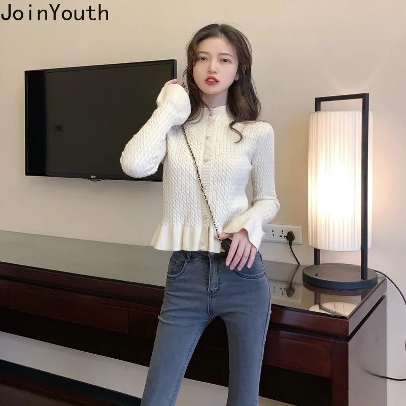 Женские топы Joinyouth короткие корейские модные милые однотонные свитера водолазка