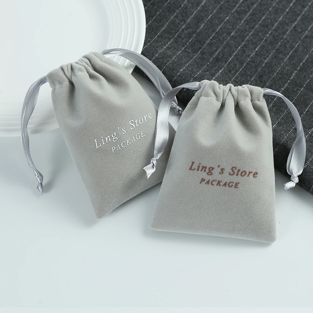 100pcs Custom Drawstring Jewelry Packaging Pouch Personalized Logo Chic Small Wedding Favor Bags Necklace Earring Velvet Pouch