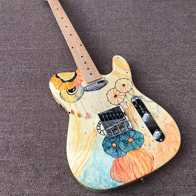 2020 High Quality Diy Tl Style Electric Guitar,hand Painting Paint, Diy