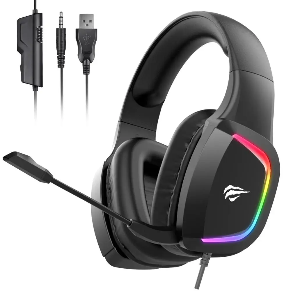Havit Gaing Headset 50 мм динамик с шумоподавлением Микрофон Стерео RGB светильник USB + 3 5