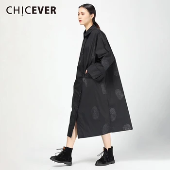 

CHICEVER Print Hit Color Dress Female Lapel Collar Long Sleeve Oversize Loose Casual Midi Dresses Female 2020 Spring Fashion New