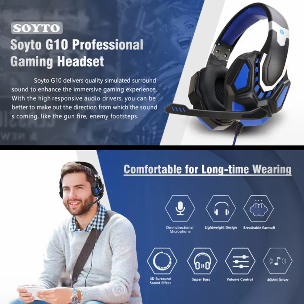 EastVita G10 Non lighting Gaming Headset Internet Cafe Headphone for PS4 Gaming Computer Switch