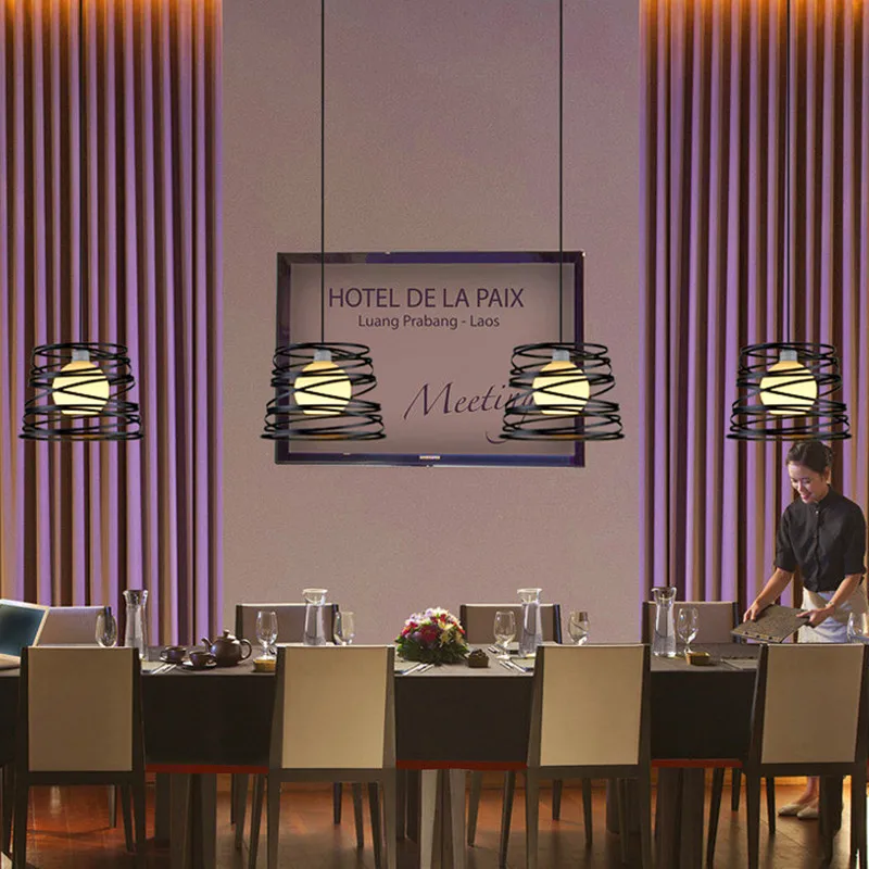 Billig LED Anhänger Lichter Restaurant Einzigen Kopf Eisen Kunst Hängen Lampe Küche Kaffee Haus Leuchten Loft Formen Spirale Licht
