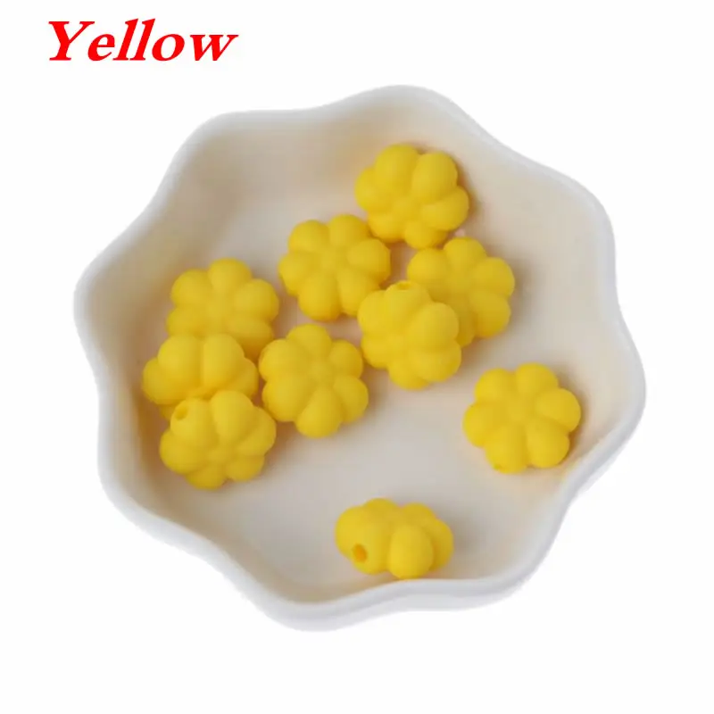 Yellow 10 шт многоцветные 15 мм двухсторонние Цветочные Силиконовые бусы для прорезывания зубов бусины для DIY ожерелье без БФА - Цвет: Yellow