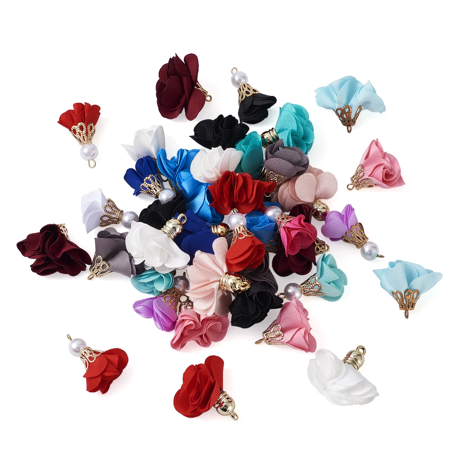 

84pcs/set Mixed Colors Fashion Cloth Flower Tassel Pendant For Earring DIY Jewelry Findings Making