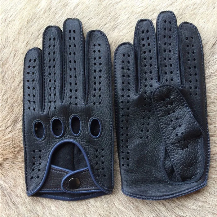 New Arrival Mens Gloves Goatskin Leather Riding Driving Gloves Full Finger Non unlined Slip Mitten For Male Real Leather Gloves 