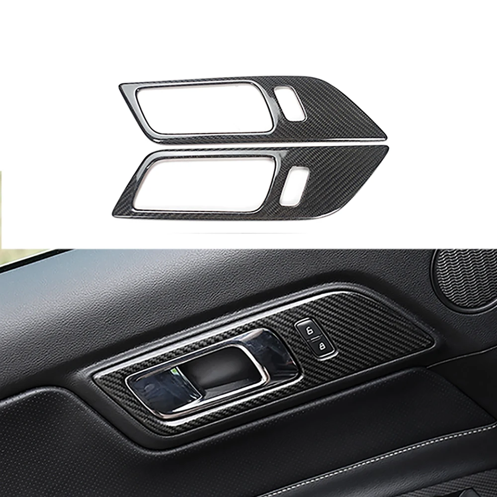 

Real Dry Carbon Fiber Inner Handle Door Bowl Cover Trim for Ford Mustang 2015up Accessories Interior Trim