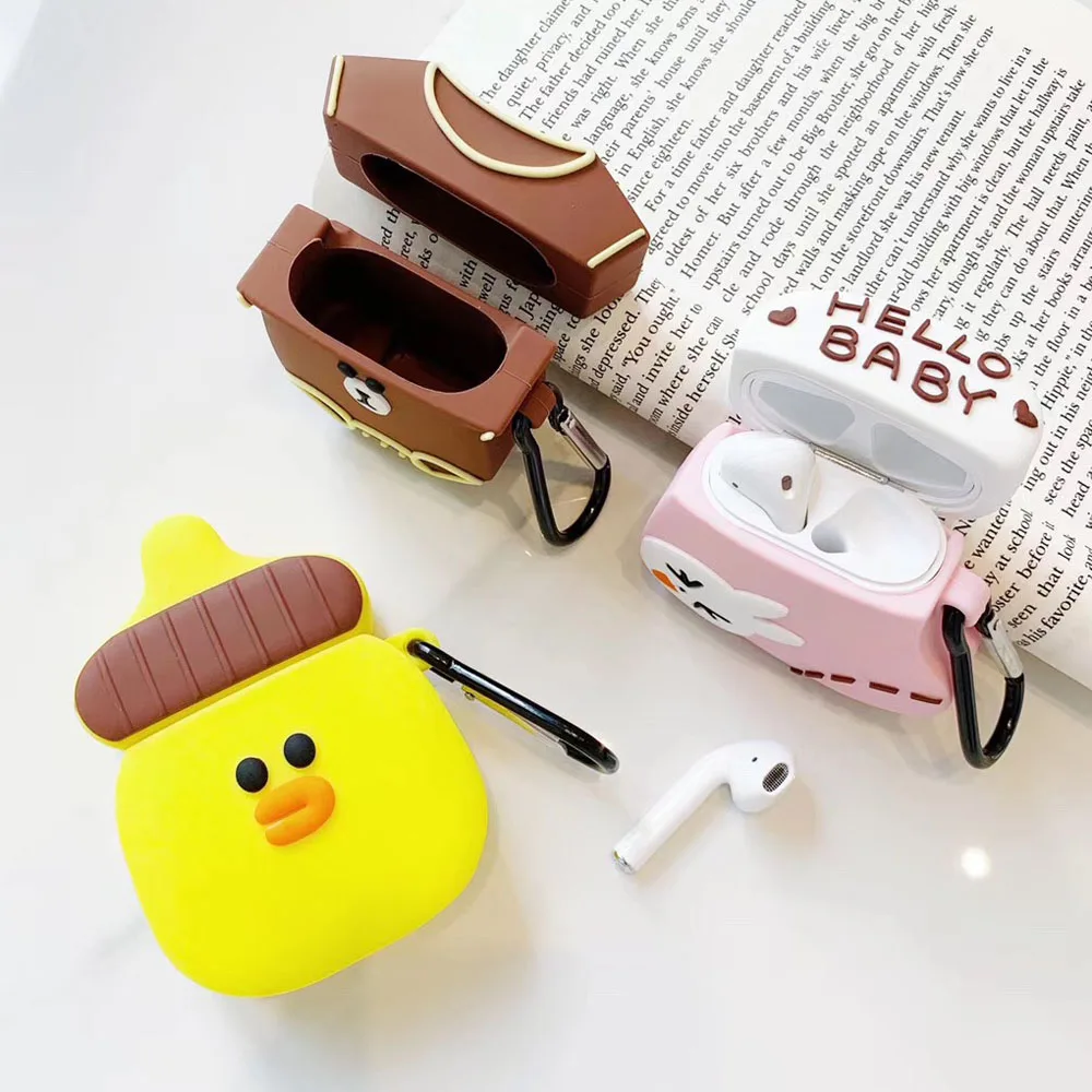 S Bluetooth наушники для Apple Airpods 1 2 защитный чехол мультфильм 3D коричневый медведь Кенни кролик Салли-утка крышка
