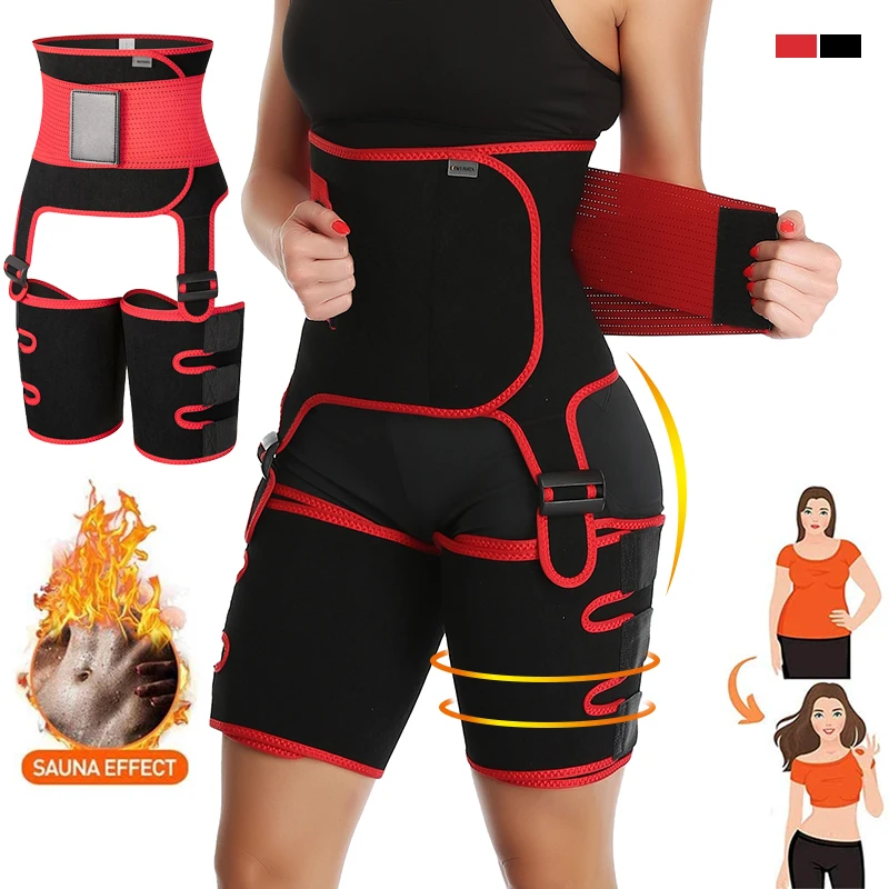 

2 in 1 Waist Trainer and Thigh Trimmer Double Compression Belt Leg Support Sweat Effect Neoprene Workout Waist Thigh Trimmer