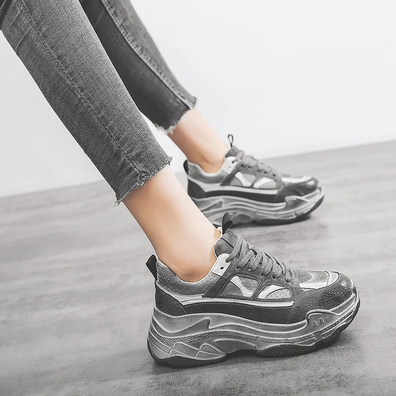 

2019 Autumn New Women Chunky Sneakers Retro Doing Old Platform Sneakers Breathable Mesh Casual Dad Shoes