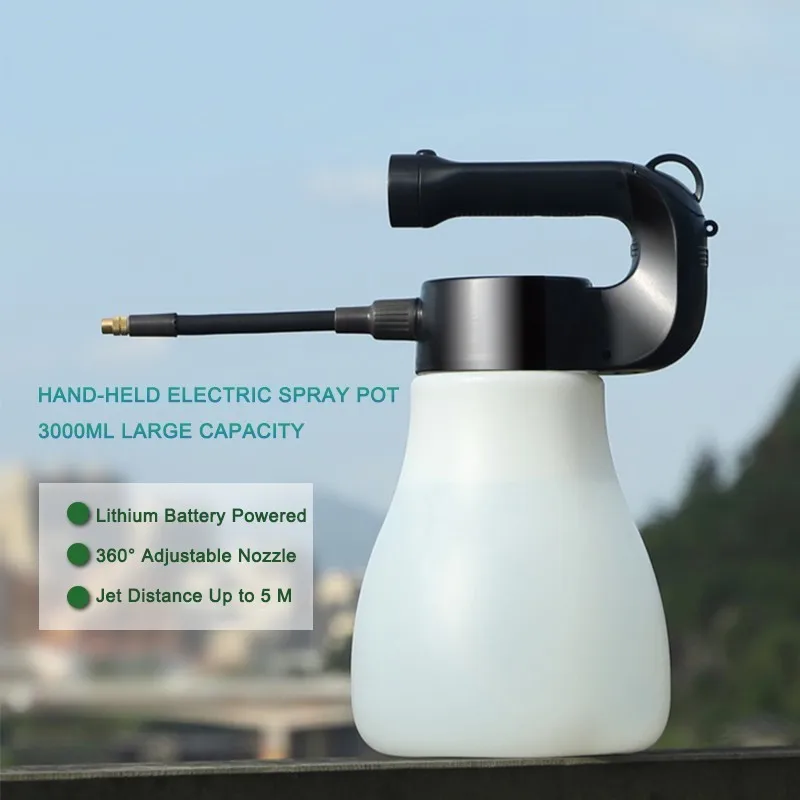 Large Capacity Hand-held Sprayer Electric Portable 3L Sprinkler Pressure Spray Bottle Kettle Plant Flower Watering Tools (2)