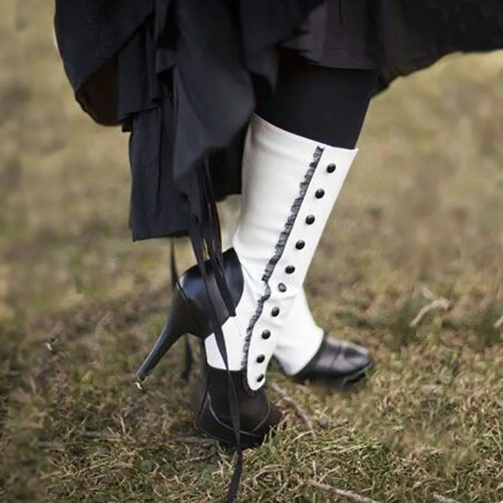 

zapatos de mujer shoes woman new fashion boots Women's Mid-Tube Boot Ladies Fashion Lace Button Boots High Heel Boots Stiletto