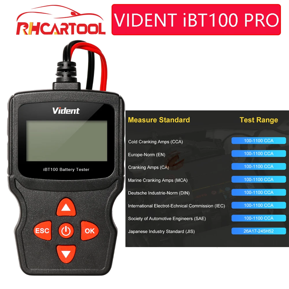

New VIDENT BT100 PRO 6V 12V Car Battery Tester For Flooded AGM GEL 100 to 1100CCA 200AH Test Automotive Analyzer Diagnostic Tool