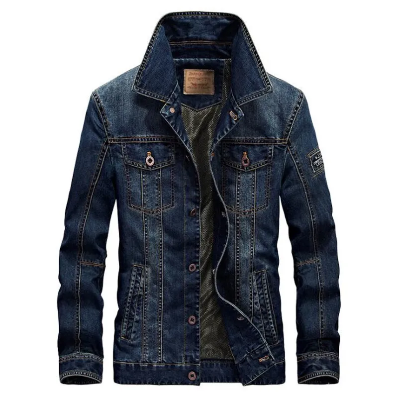 Navy Autumn Winter Retro Denim Jackets Men Brand Jeans Coats Cowboy Military Bomber Jackets Denim Coat Men Outwear Masculina 4XL - Цвет: Navy