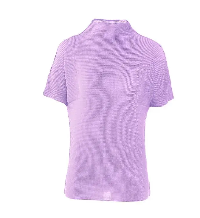 Фиолетовый Casual high collar short-sleeved bottoming shirt female autumn new Miyake folds solid color shirt women free shipping - Цвет: Фиолетовый