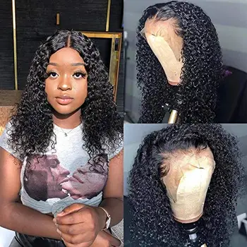 

Lace Front Human Hair Wigs Remy Kinky Curly Natural Color Pre Plucked Black PU Silk top wig For Black Women With Baby Hair