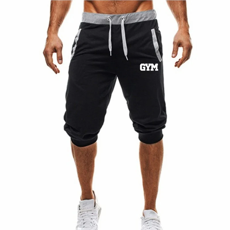 Новые модные мужские спортивные шорты, брюки, хлопковые спортивные штаны для бодибилдинга, фитнеса, шорты для бега, повседневные спортивные мужские шорты - Цвет: 9 black