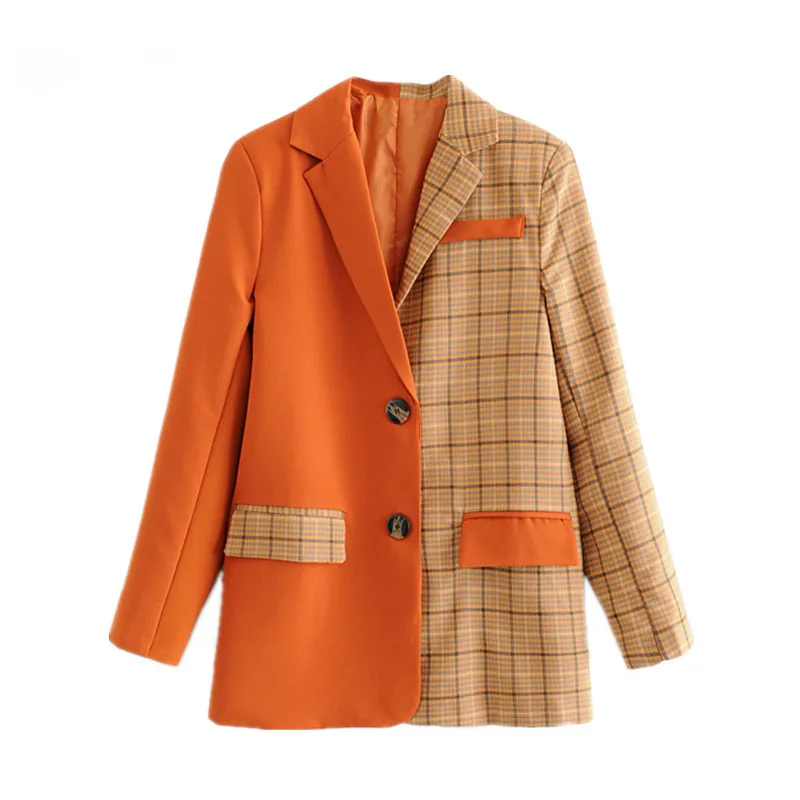 

Women Blazers Jackets Patchwork Houndstooth Elegant Oversize Chic Plaid Blazers Single Breasted Office Lady Outwear