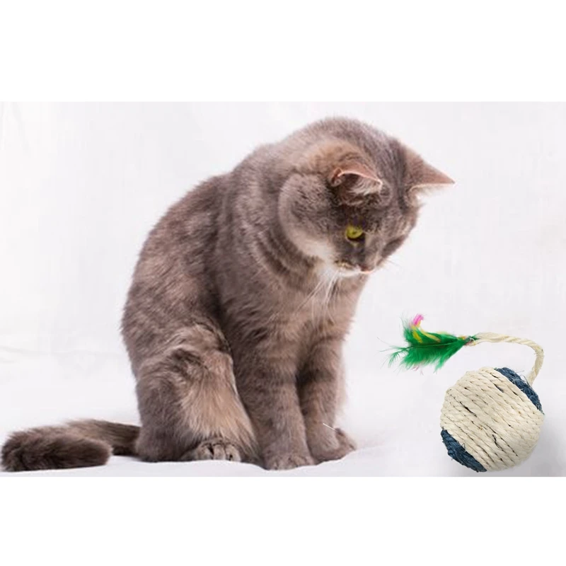 Игрушка для кошек, котят, катающаяся на Сизаль, Когтеточка, смешные, для кошек и котят, игрушки для игр, куклы-неваляшки, мячи, игрушки для кошек, Интерактивная игрушка-перо