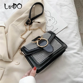 

LUCDO New Brand Design Crossbody Bags for Women 2020 Quality Leather Women's Designer Handbag Lock Chain Shoulder Messenger Bag