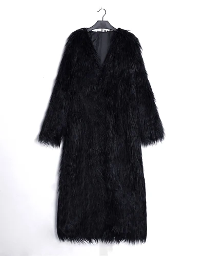 ZADORIN/большой размер, очень длинная пушистая мягкая куртка из искусственного меха, европейская уличная женская зимняя теплая розовая шуба, плюшевое пальто - Цвет: Black