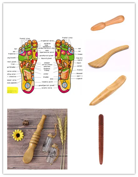 Wooden Foot Spa Physiotherapy Reflexology Thai Foot Point Acupoint Stick Massage Health Chart Free Massage Stick Tool Hot
