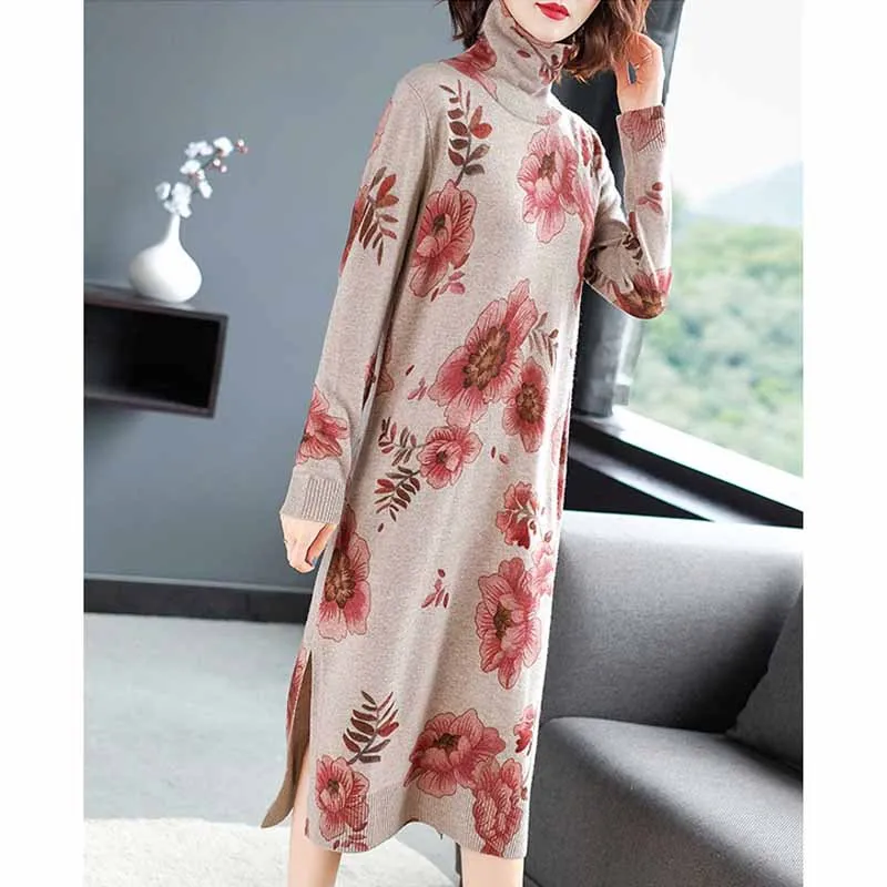 

2019 Autumn And Winter New High-End Elegant Mid-length Loose-Fit over-the-Knee Base Sweater Skirt Jersey Dress Women's