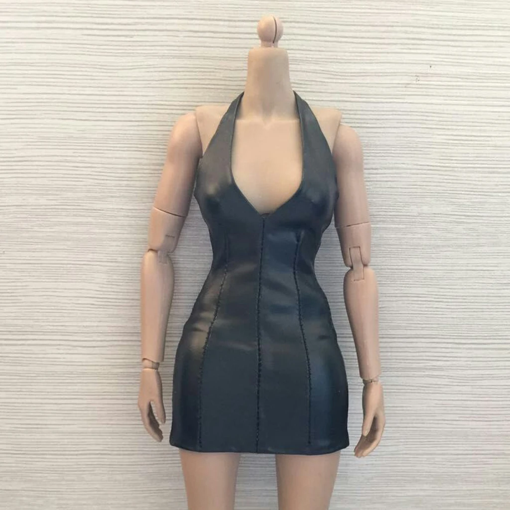 1/6 Scale Black Dress Package Hip V-neck for 12