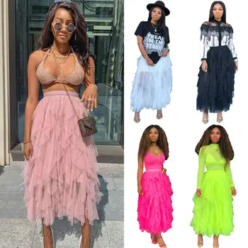 

Fashion Tutu Tulle Skirts Women Lace Long Cake Skirts For Women 2019 Korean Cute High Waist Pleated Long Skirt Female Bottoms