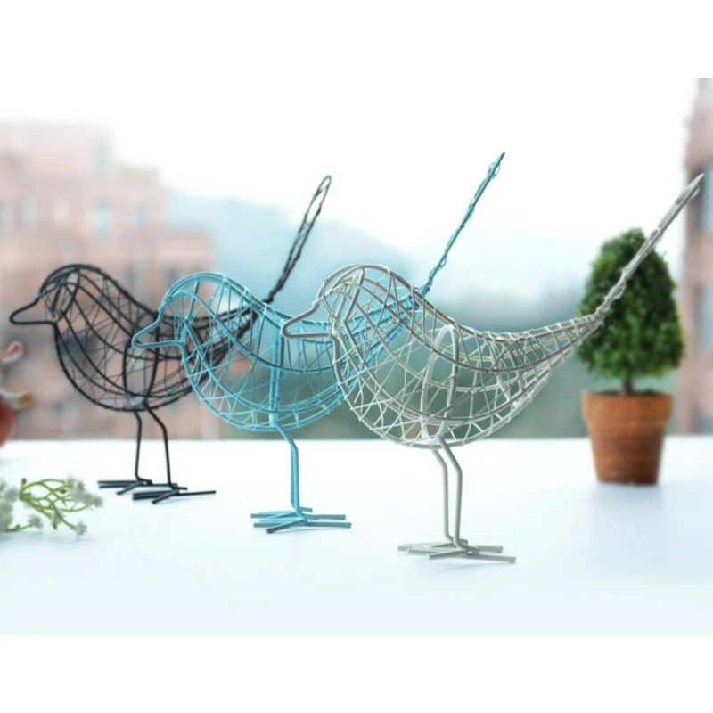 Garden Wrought Iron Bird Ornaments Gift Crafts Metal Craft Wire Home Living Room Decoration Black &amp white blue Decor | Дом и сад
