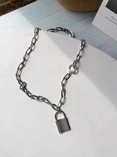 

Hot sale New Fashion Vintage Lock Women Necklace Punk Simple T Bar and Padlock Chunky Link Chain Short Necklace 2227