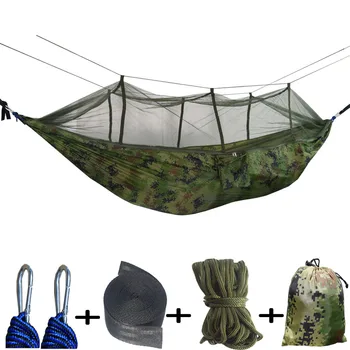 

Outdoor Hammock with Mosquito Net Holiday Beach Parachute Camping Portable Parachute Swing Sleeping Bed Chair Patio Camp Hunting