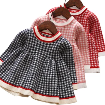 

Baby Girls Clothes Warm lattice knit Sweater dress for Girls Dress winter Kids Dresses For Toddler Children Christmas costume