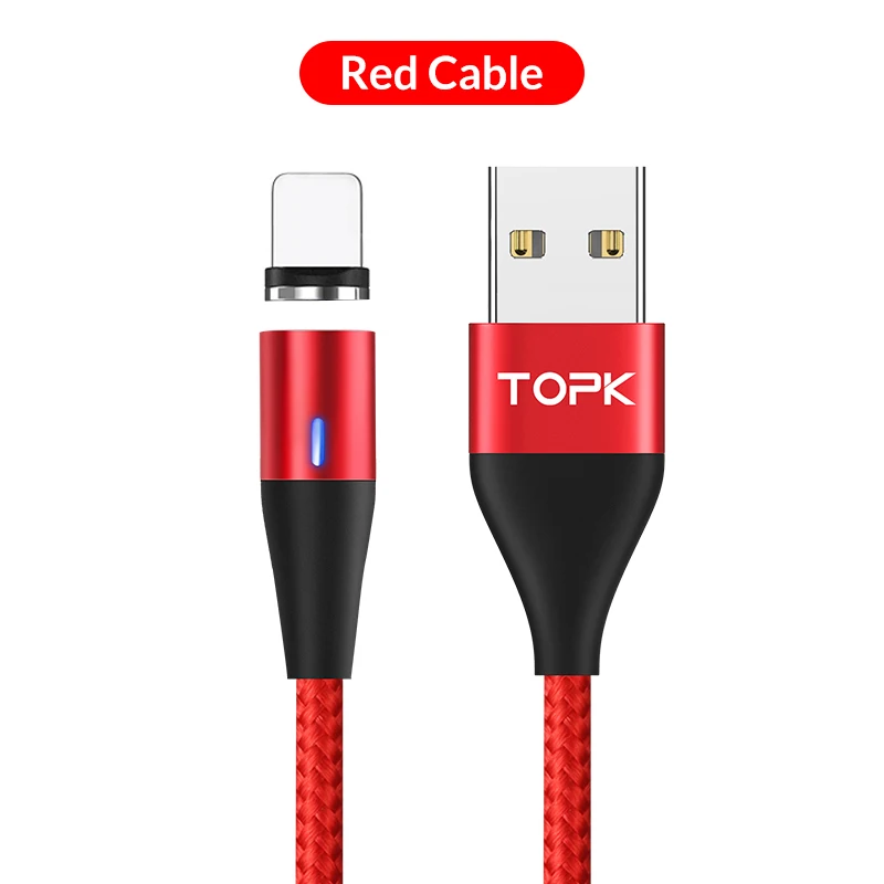 TOPK, 1 м, модернизированный, 3 А, магнитный Micro USB кабель для быстрой зарядки телефона, 8 Pin, usb type-C кабель для iPhone, samsung, huawei, Xiaomi - Цвет: Красный