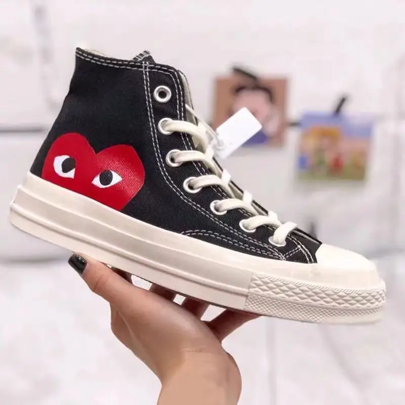 Zapatos de lona de tiro alto para hombre y mujer, calzado de lona de tiro bajo, color caramelo, con cordón de corazón, 1970s