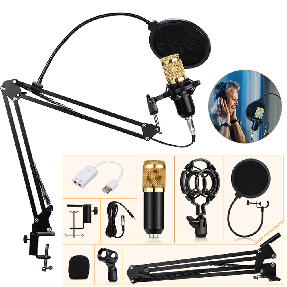 BM 800 Microphone Kits Professional Mic Stand Studio Condenser Vocal Recording KTV Karaoke For Computer Record | Электроника
