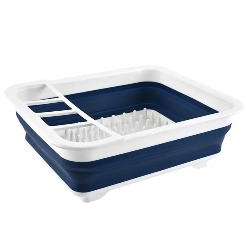 Темно-синий Foldable Kitchen Dish Rack Wide Scope of Application Fashionable Portable Cup Drainer Bowls Tableware Plate Home kitchen Shelf - Цвет: Темно-синий