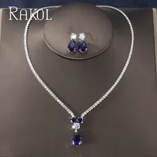 RAKOL Новая мода Роскошные AAA циркон форма капли воды ожерелье серьги набор украшений для женщин вечерние свадебное платье аксессуары