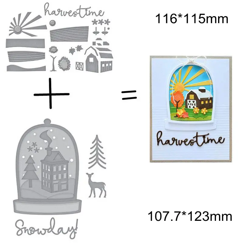 Sun House дерево пастбище хрустальный шар олень снежный день слова металлические Вырубные штампы Скрапбукинг карты ручной работы бумажные новые штампы DIY