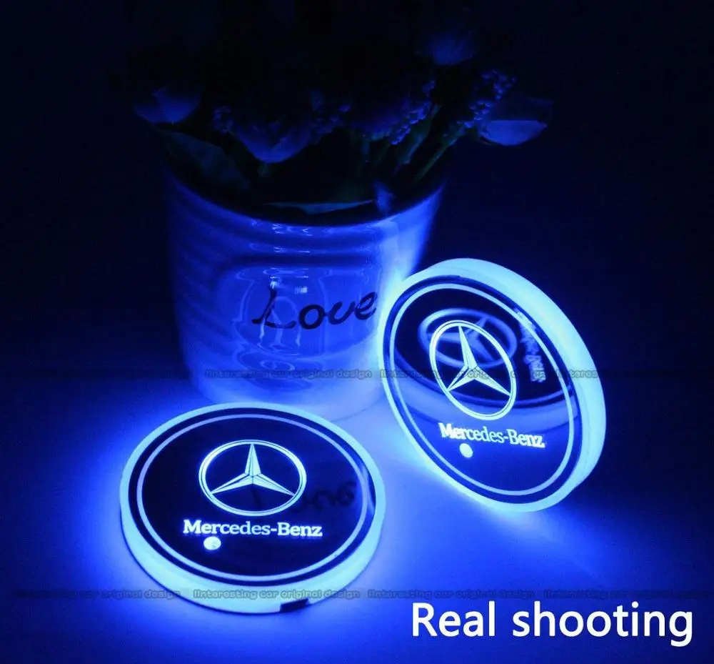 2 шт. светодиодный автомобильный подстаканник для Benz, 7 цветов, сменный usb-коврик для зарядки, люминесцентный подстаканник, светодиодный светильник для интерьера