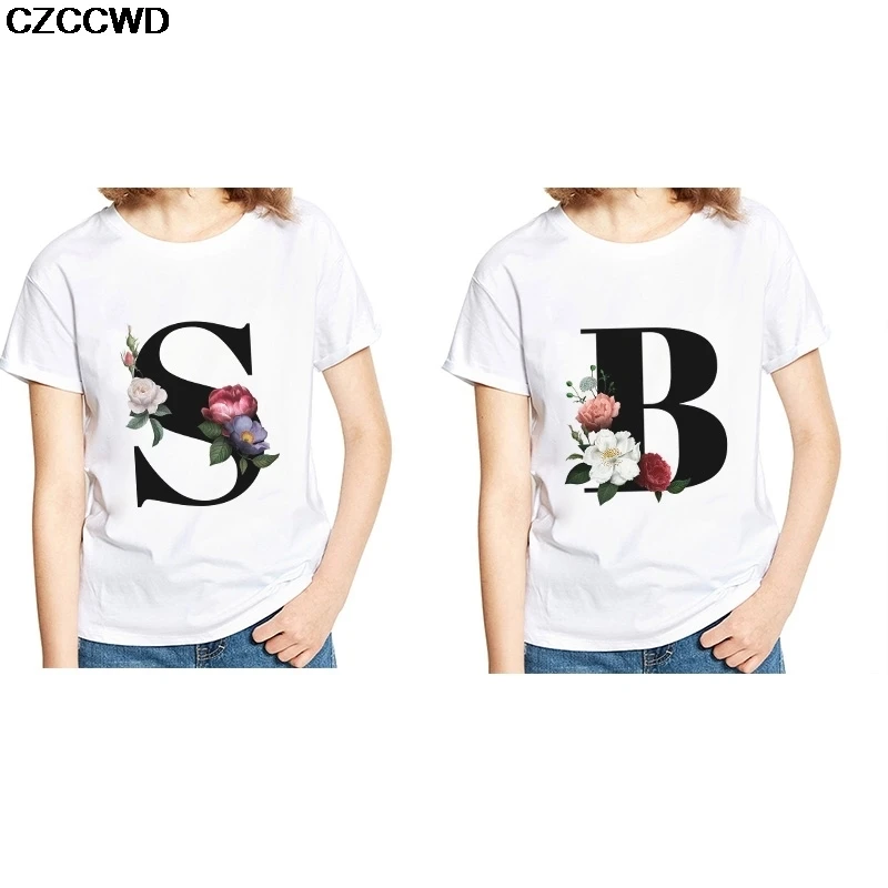 Summer Ulzzang Harajuku Fun Bouquet Of 24 English Letters Print Short Sleeve T Shirt Big Size Loose Vintage Casual Women T-Shirt