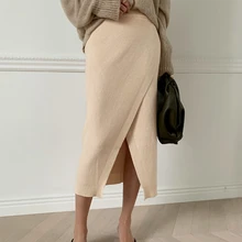 Корейская мода, женские вязаные юбки, сексапильная высокая талия, зимняя Офисная Женская юбка, Облегающие юбки, Saias Jupe