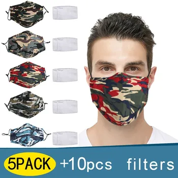 

Mascarilla 5pcs Adult Reusable Camouflage Windproof Foggy Haze Pm2.5 Activated Carbon Mask With Mask Gasket Mouth Caps Washable