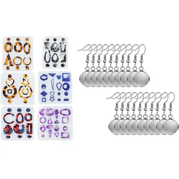

1 Set 6 Styles Earring Mold UV Resin Epoxy Molds Jewelry Tools & 40 Pcs Cabochon Setting Dangle Round Trays Base