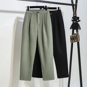 

2019 Autumn Winter Plus Size 4XL Women Trousers Wool&Blends Harem Pants Loose Button Elastic Waist Brand Capris Casual Pant