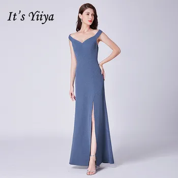 

It's Yiiya Evening Dresses 2020 Boat Neck Formal Dresses Cut-out Robe De Soiree Split Wrap Off The Shoulder Evening Dress C452